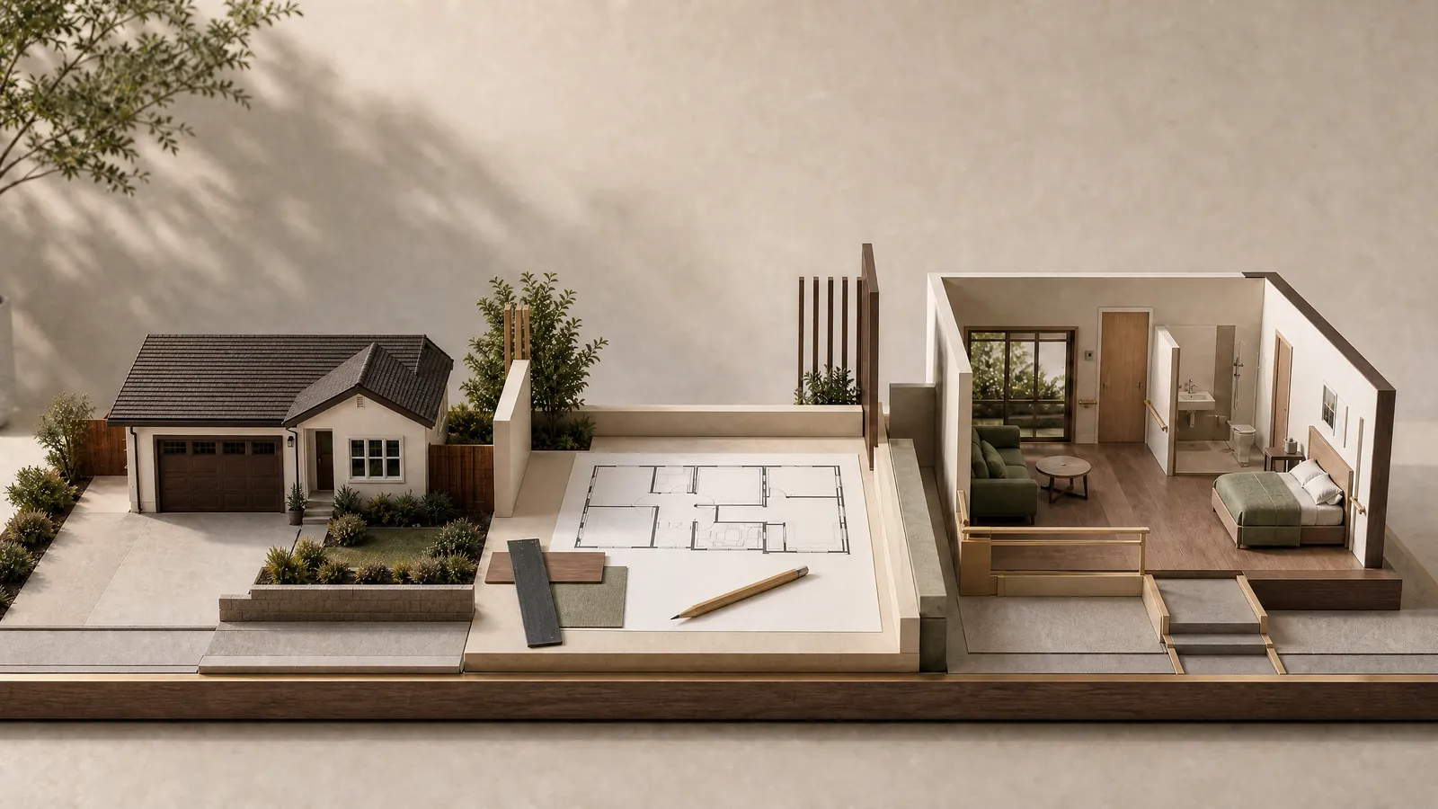 A staged route from property questions to planning and care-oriented interior decisions